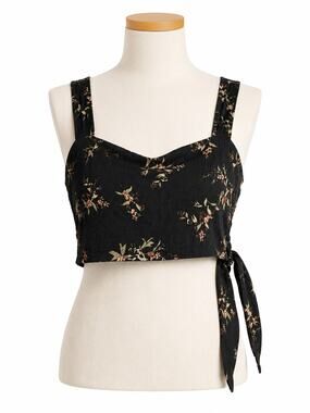 American Eagle Floral Tie Back Smocked Cami Crop Top - Size S